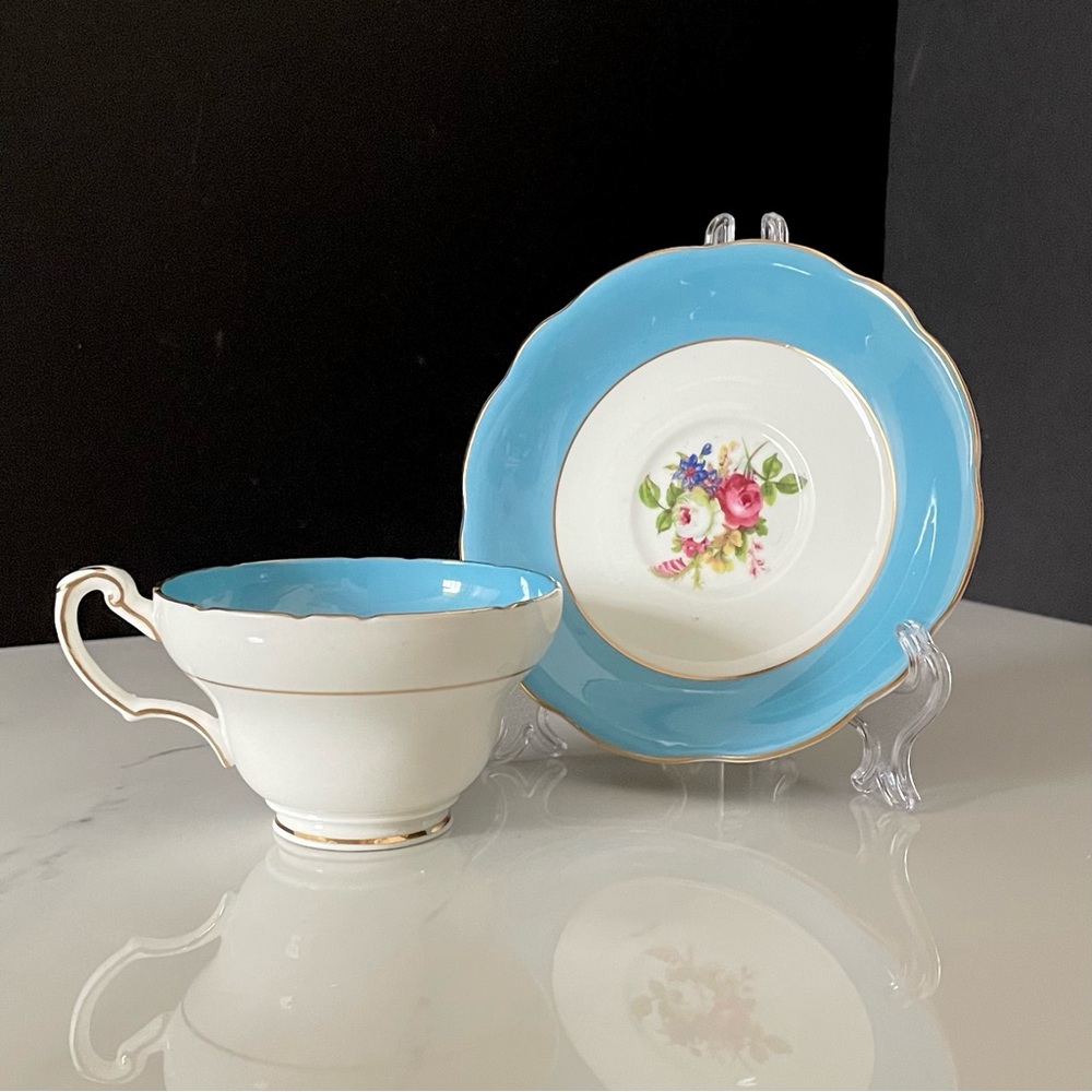 Blue Floral Cup & Saucer - English Bone China Foley